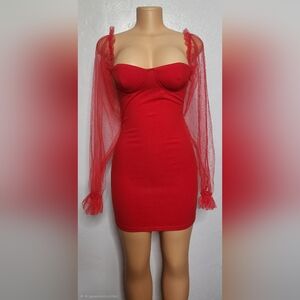 Parisian Works Sweetheart Scarlet Red Long Sleeve Bodycon Dress